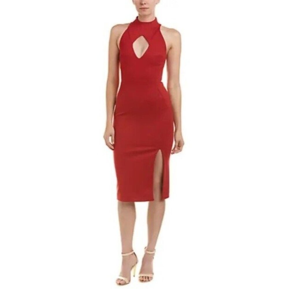 N/Nicholas Ponti Diamond Cut-Out Sleeveless Scuba Midi Cocktail Dress Red Size 6